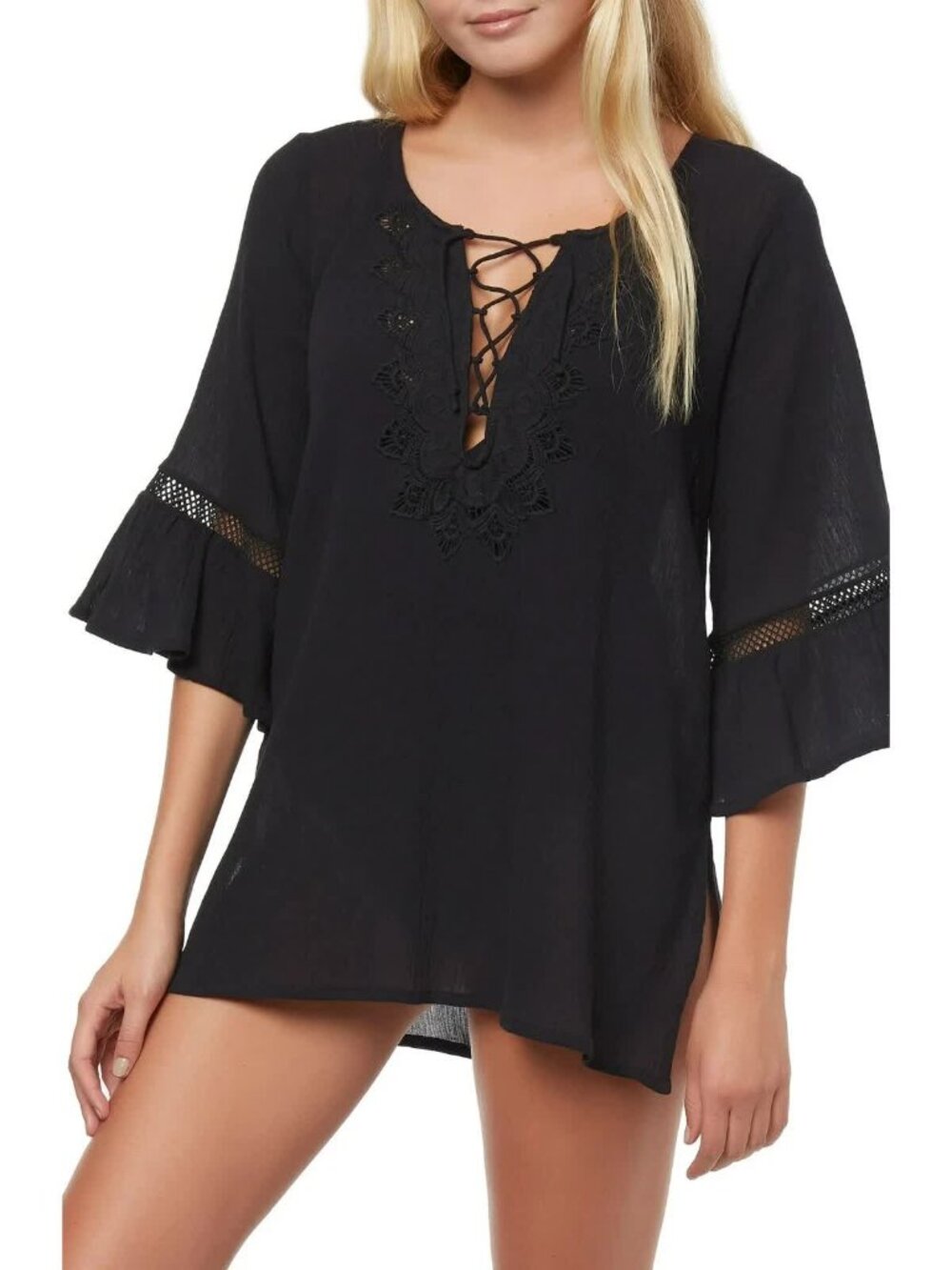 O'NEILL Juniors Salt Water Solids 3/4 Sleeve Dress Cover-Up Size S